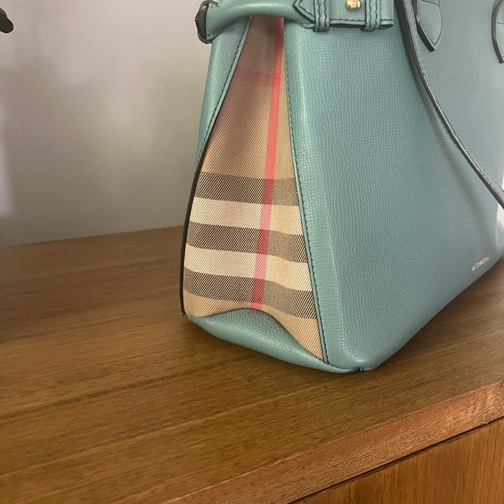 BURBERRY Teal Pebbled Leather Medium Tote - Picture 5 of 13